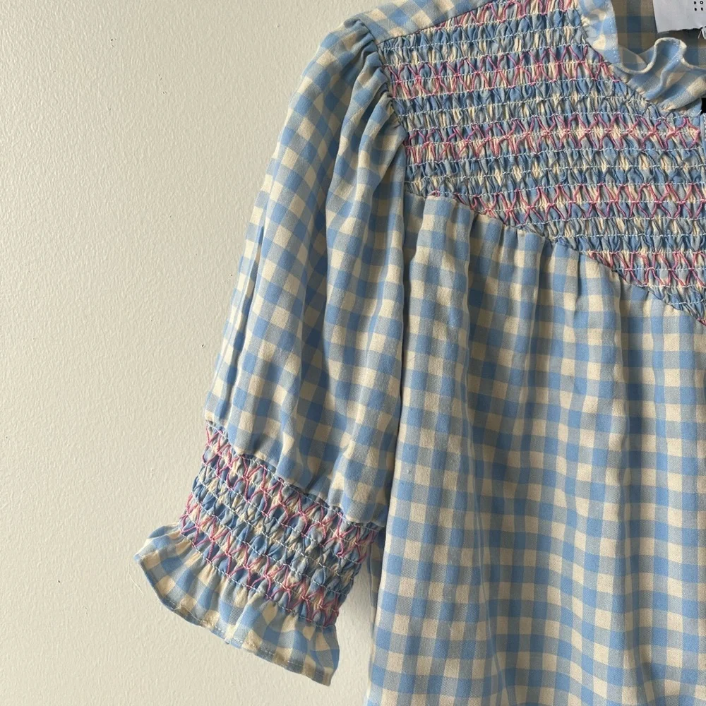 The Shirt by Rochelle Behrens Blue and Yellow Gingham Blouse - Picture 7 of 11